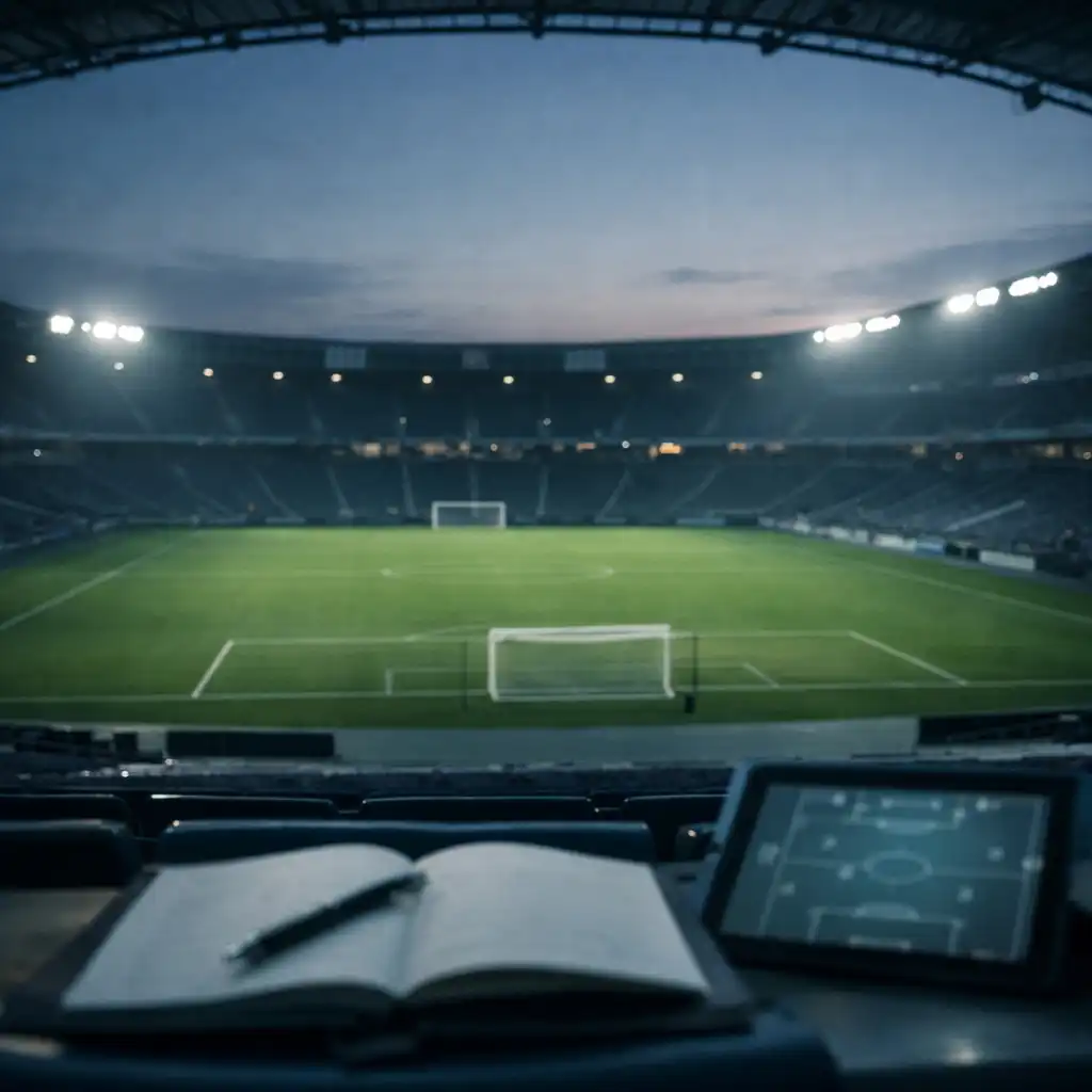 Stade moderne au crépuscule avec ambiance analytique